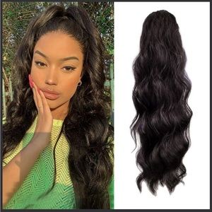 Set of 2, 24” Long Wavy Ponytail Extension Synthetic Heat Resistant, Drawstring